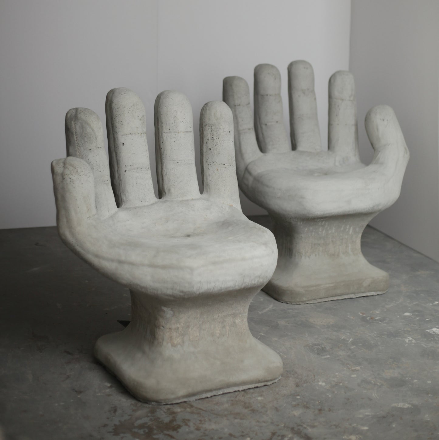Set of 2 Abstract Sculptural Concrete Art Outdoor Seats Hand Shaped