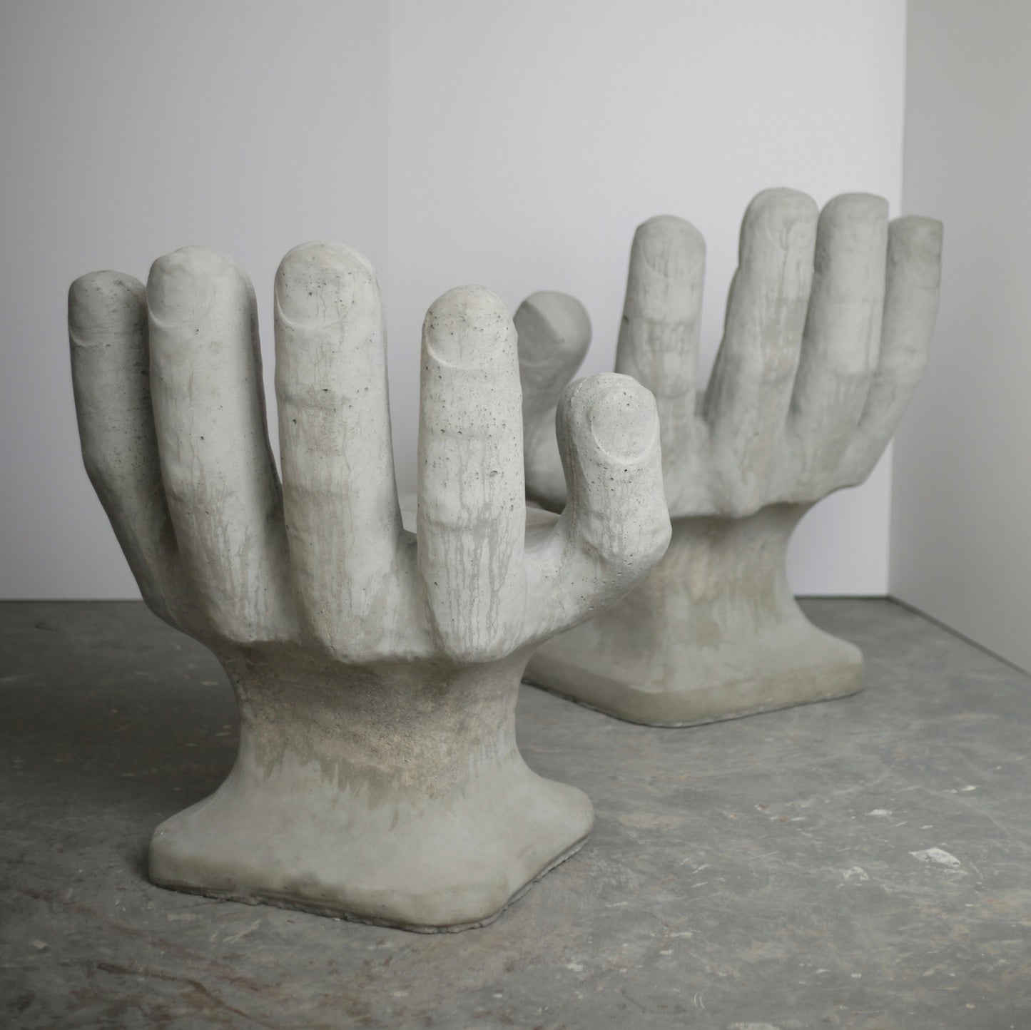 Set of 2 Abstract Sculptural Concrete Art Outdoor Seats Hand Shaped