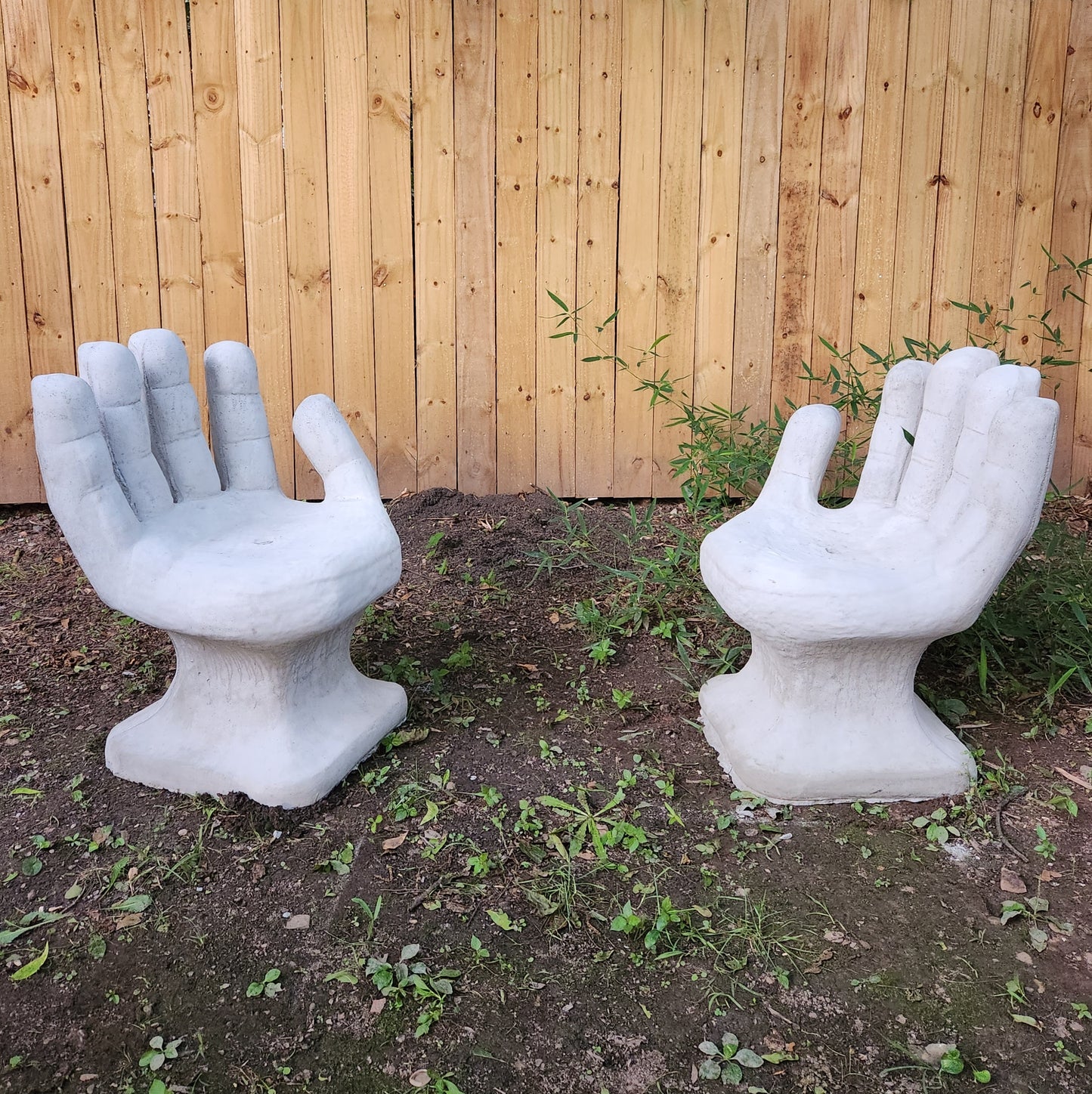Set of 2 Abstract Sculptural Concrete Art Outdoor Seats Hand Shaped