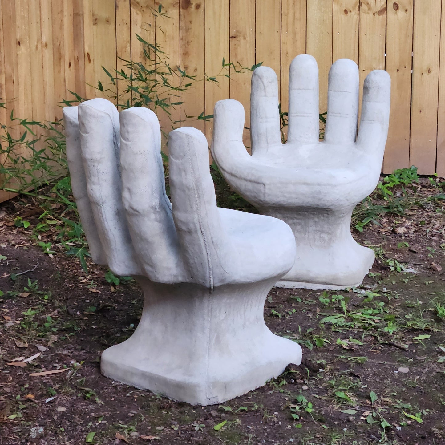 Set of 2 Abstract Sculptural Concrete Art Outdoor Seats Hand Shaped