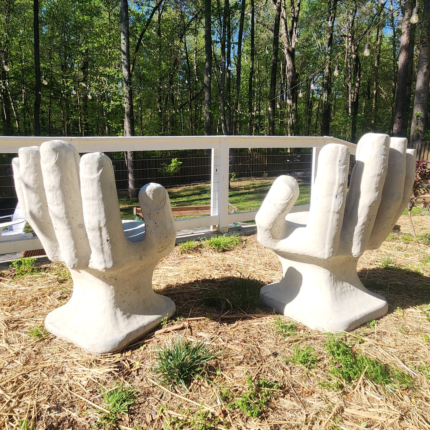 Set of 2 Abstract Sculptural Concrete Art Outdoor Seats Hand Shaped