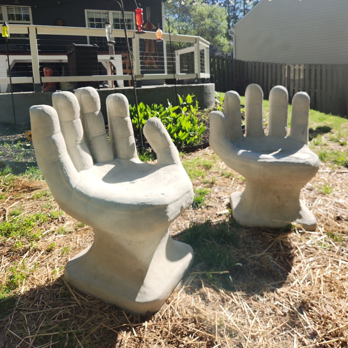 Set of 2 Abstract Sculptural Concrete Art Outdoor Seats Hand Shaped