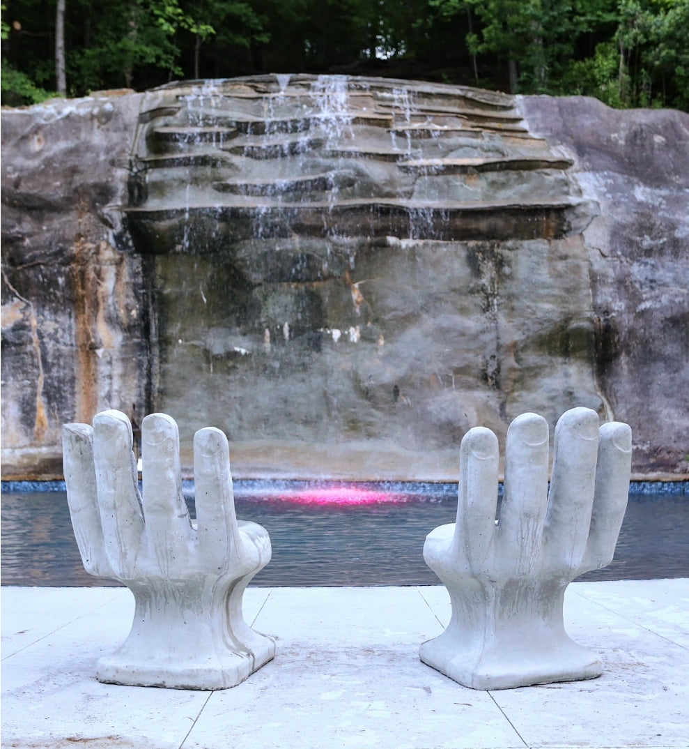 Set of 2 Abstract Sculptural Concrete Art Outdoor Seats Hand Shaped