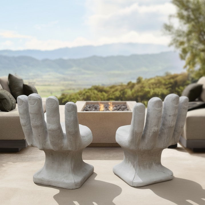 Set of 2 Abstract Sculptural Concrete Art Outdoor Seats Hand Shaped