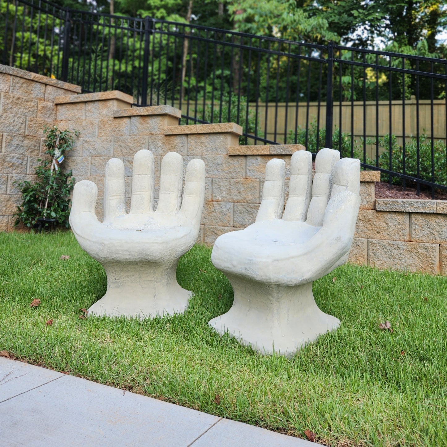 Set of 2 Abstract Sculptural Concrete Art Outdoor Seats Hand Shaped