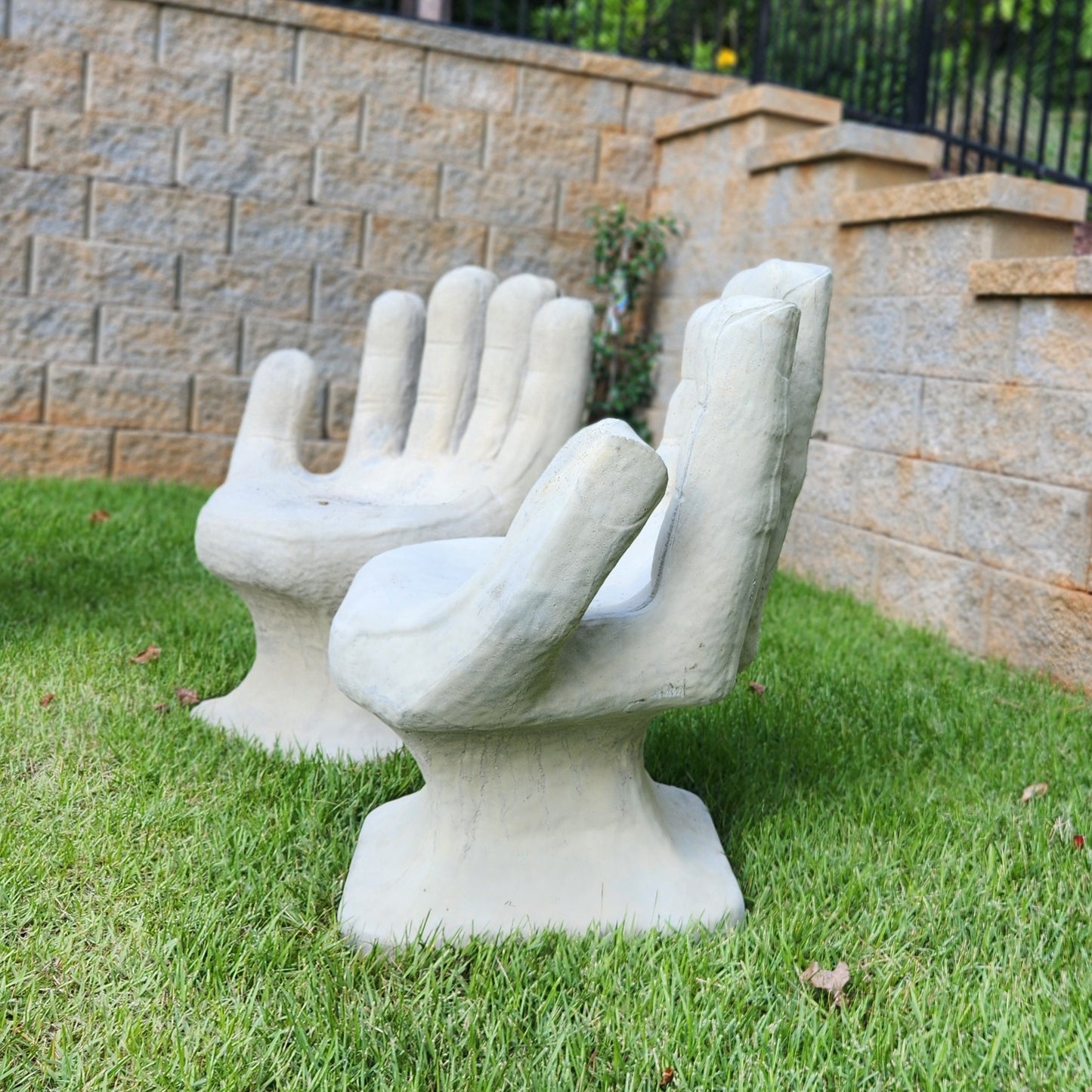 Set of 2 Abstract Sculptural Concrete Art Outdoor Seats Hand Shaped