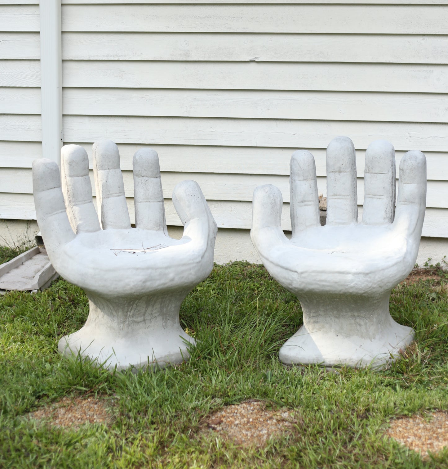 Set of 2 Abstract Sculptural Concrete Art Outdoor Seats Hand Shaped
