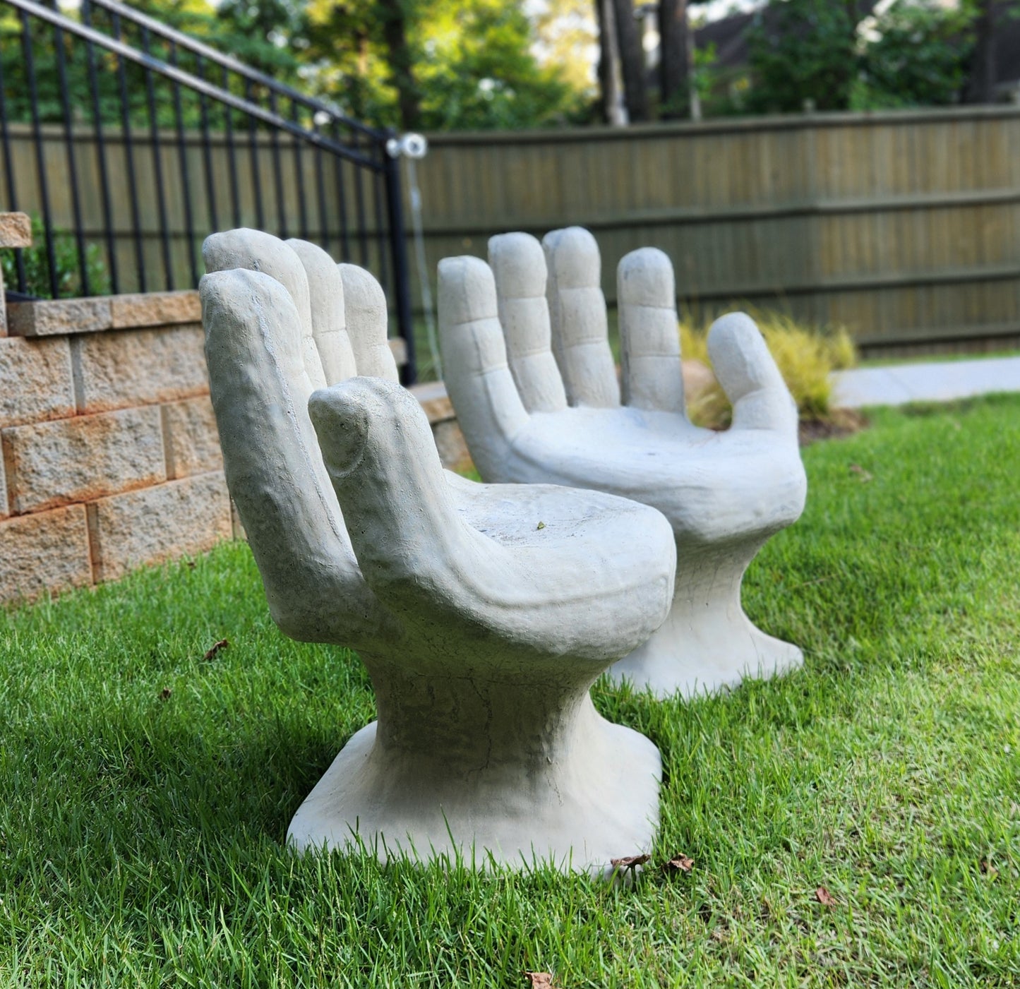 Set of 2 Abstract Sculptural Concrete Art Outdoor Seats Hand Shaped