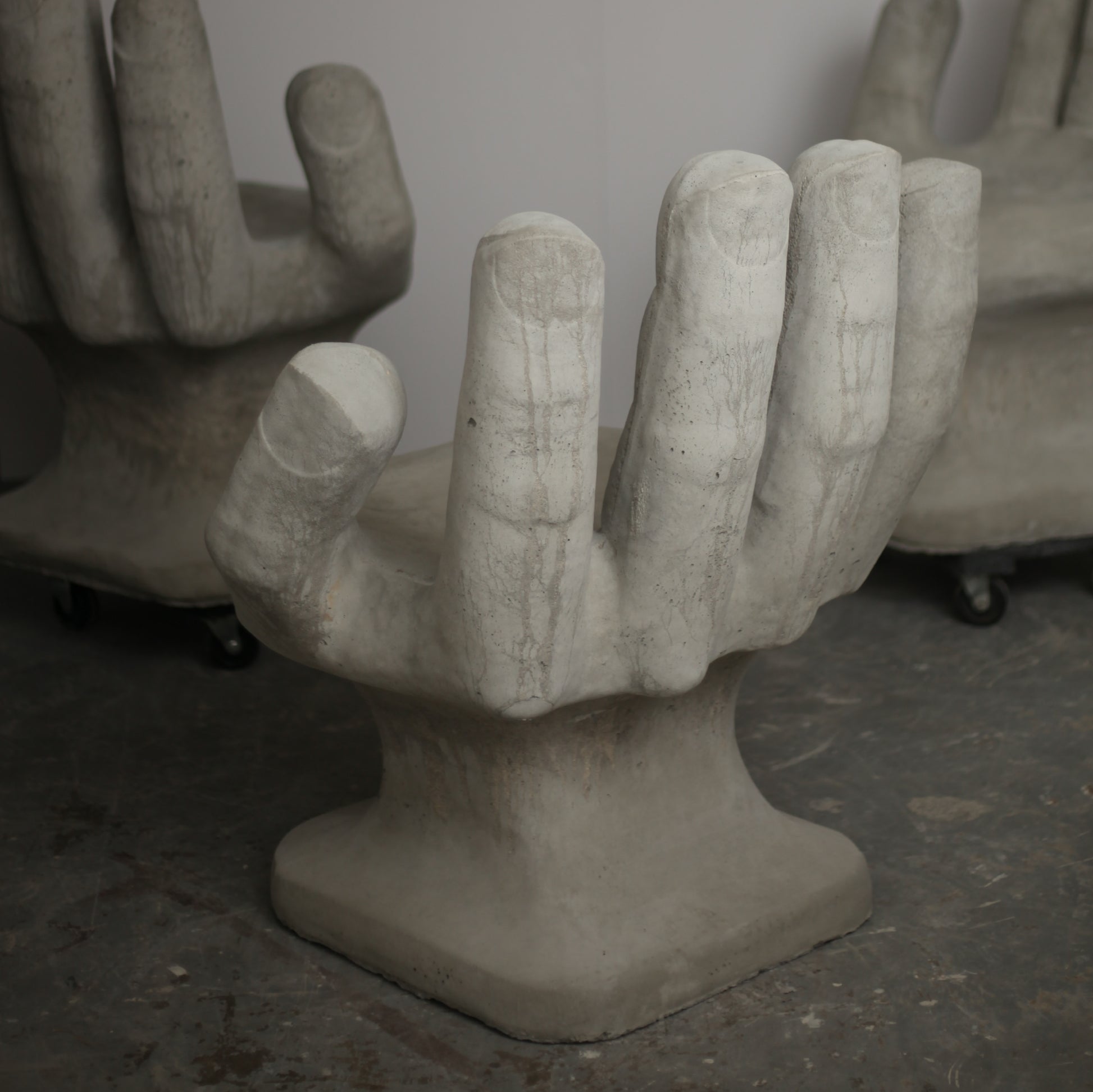 Mid Century Outdoor Modern Garden Concrete Hand Chairs Set of 4 - Image 1