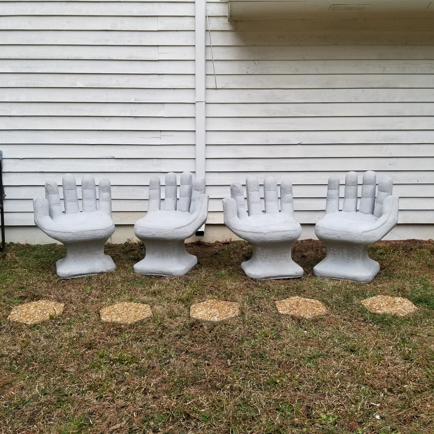 Mid Century Outdoor Modern Garden Concrete Hand Chairs Set of 4 - Image 2