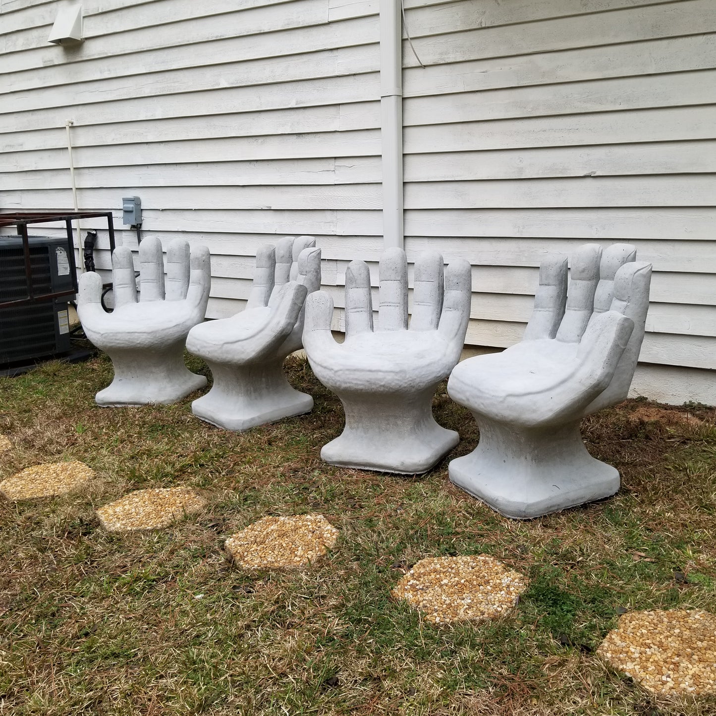 Mid Century Outdoor Modern Garden Concrete Hand Chairs Set of 4 - Image 3
