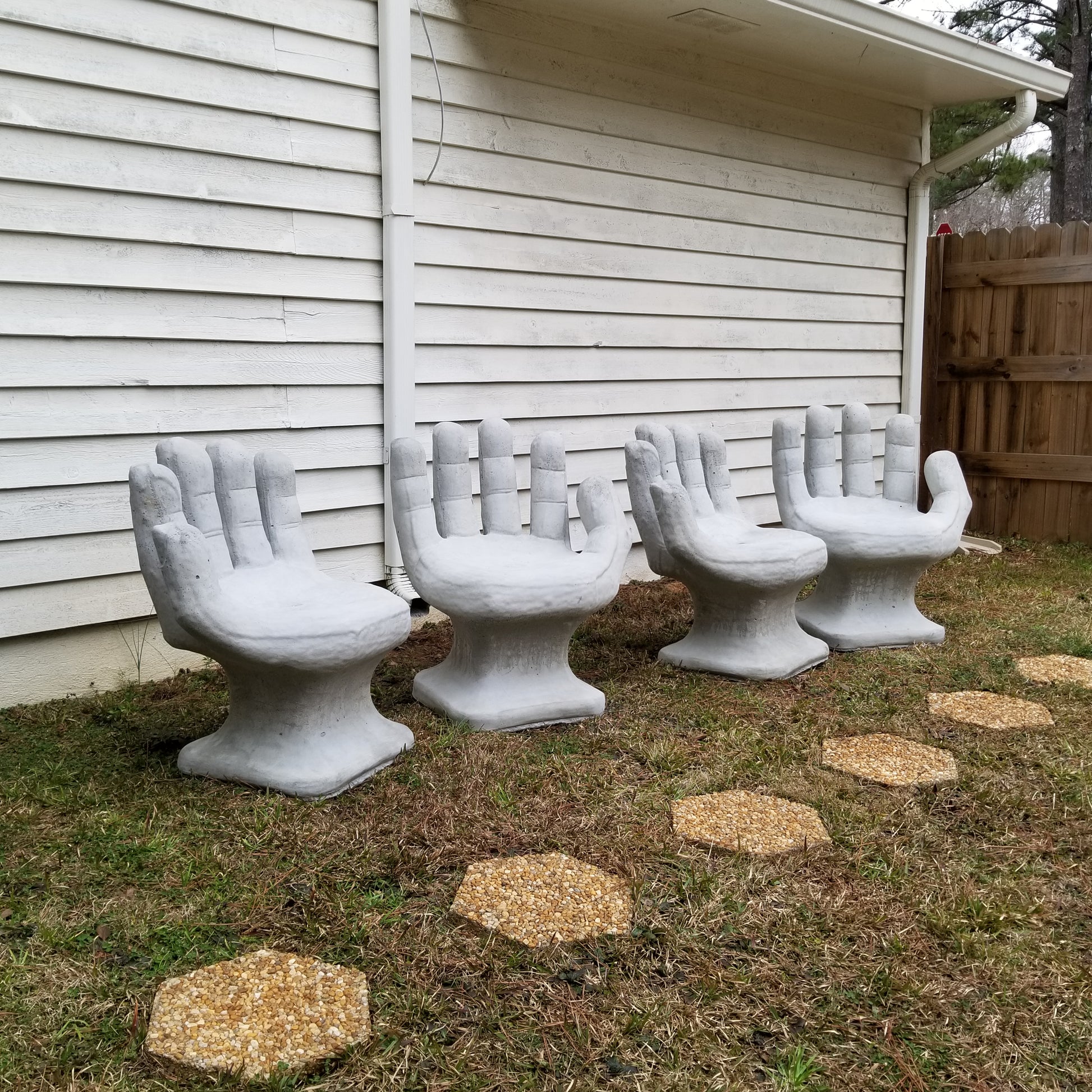 Mid Century Outdoor Modern Garden Concrete Hand Chairs Set of 4 - Image 4
