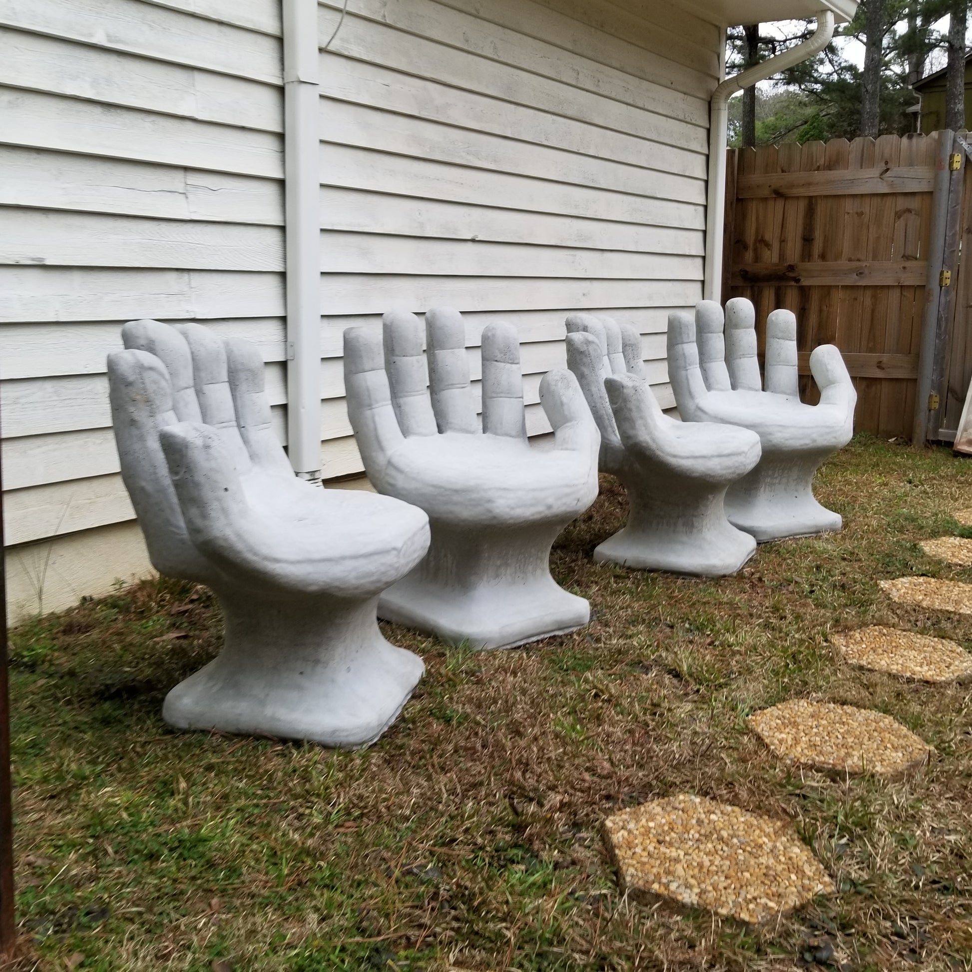 Mid Century Outdoor Modern Garden Concrete Hand Chairs Set of 4 - Image 5