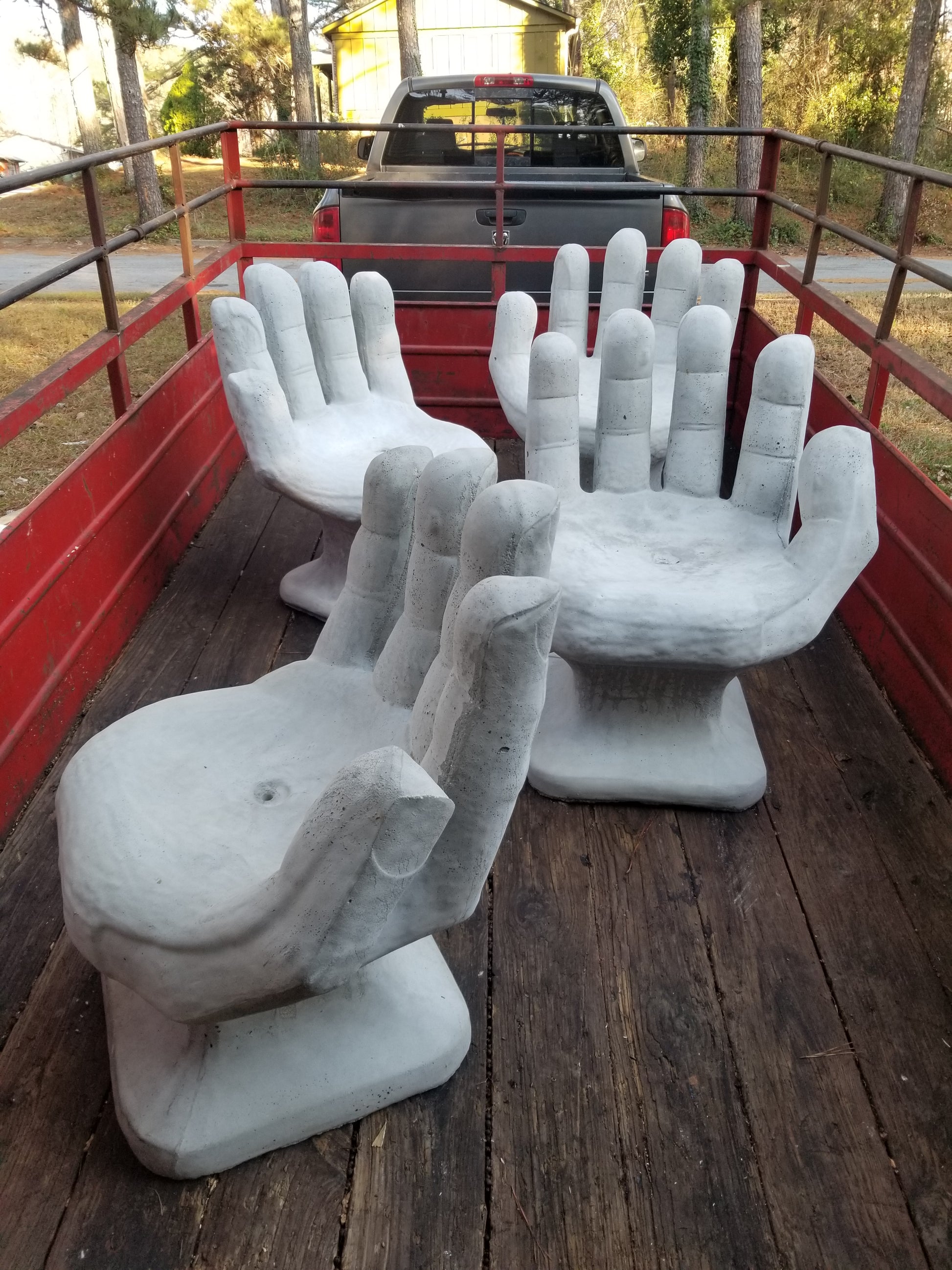 Mid Century Outdoor Modern Garden Concrete Hand Chairs Set of 4 - Image 6