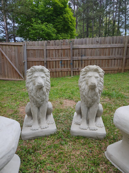 Estate Lions Concrete Statues, Set of 2