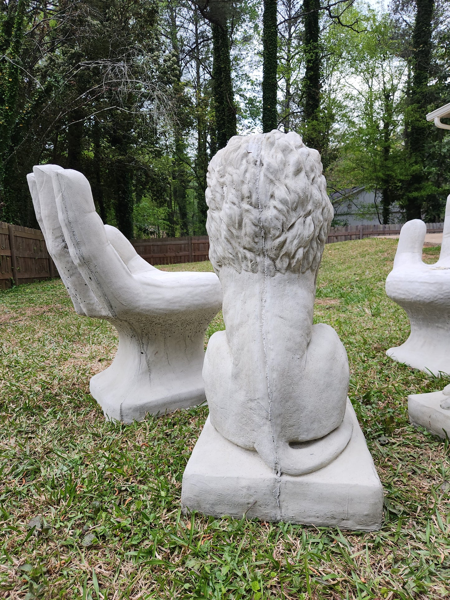 Estate Lions Concrete Statues, Set of 2