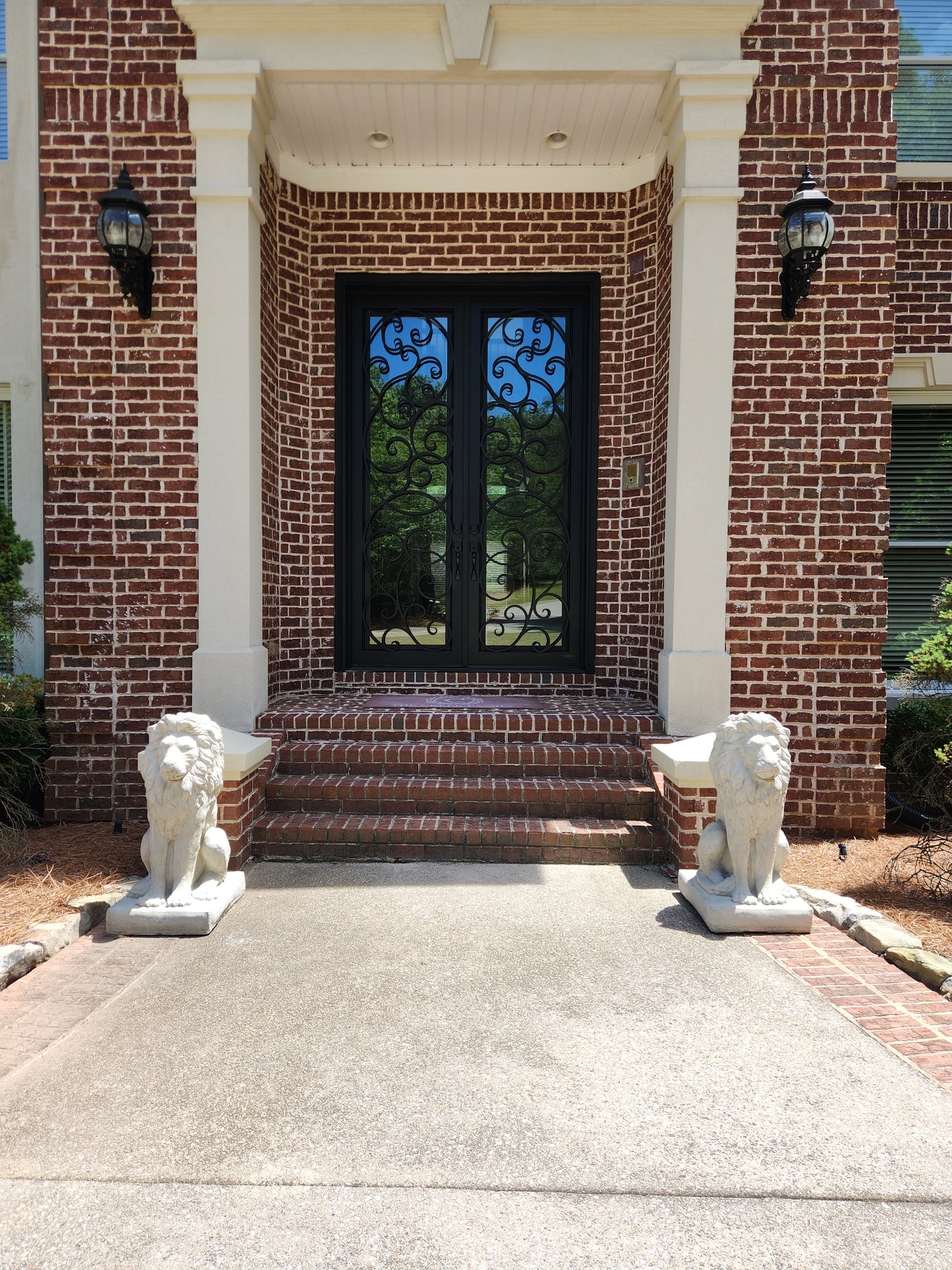 Estate Lions Concrete Statues, Set of 2
