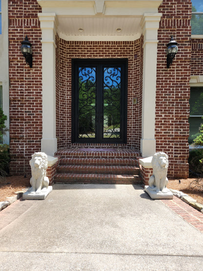 Estate Lions Concrete Statues, Set of 2