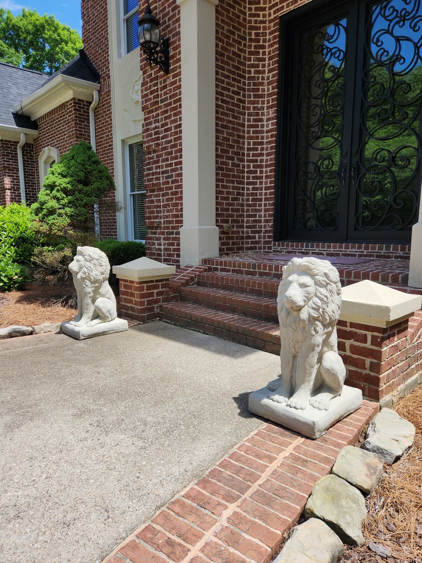 Estate Lions Concrete Statues, Set of 2