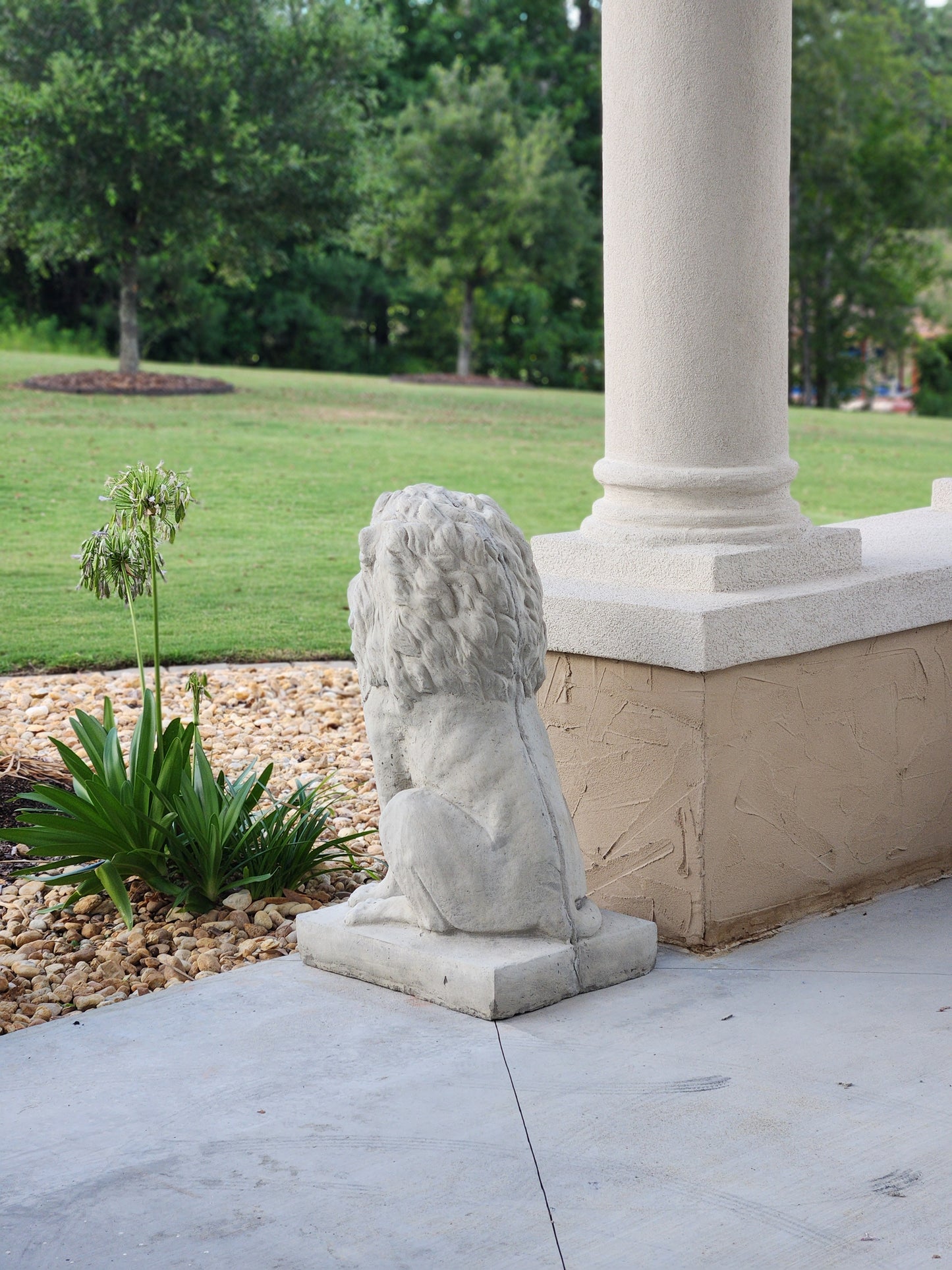 Estate Lions Concrete Statues, Set of 2