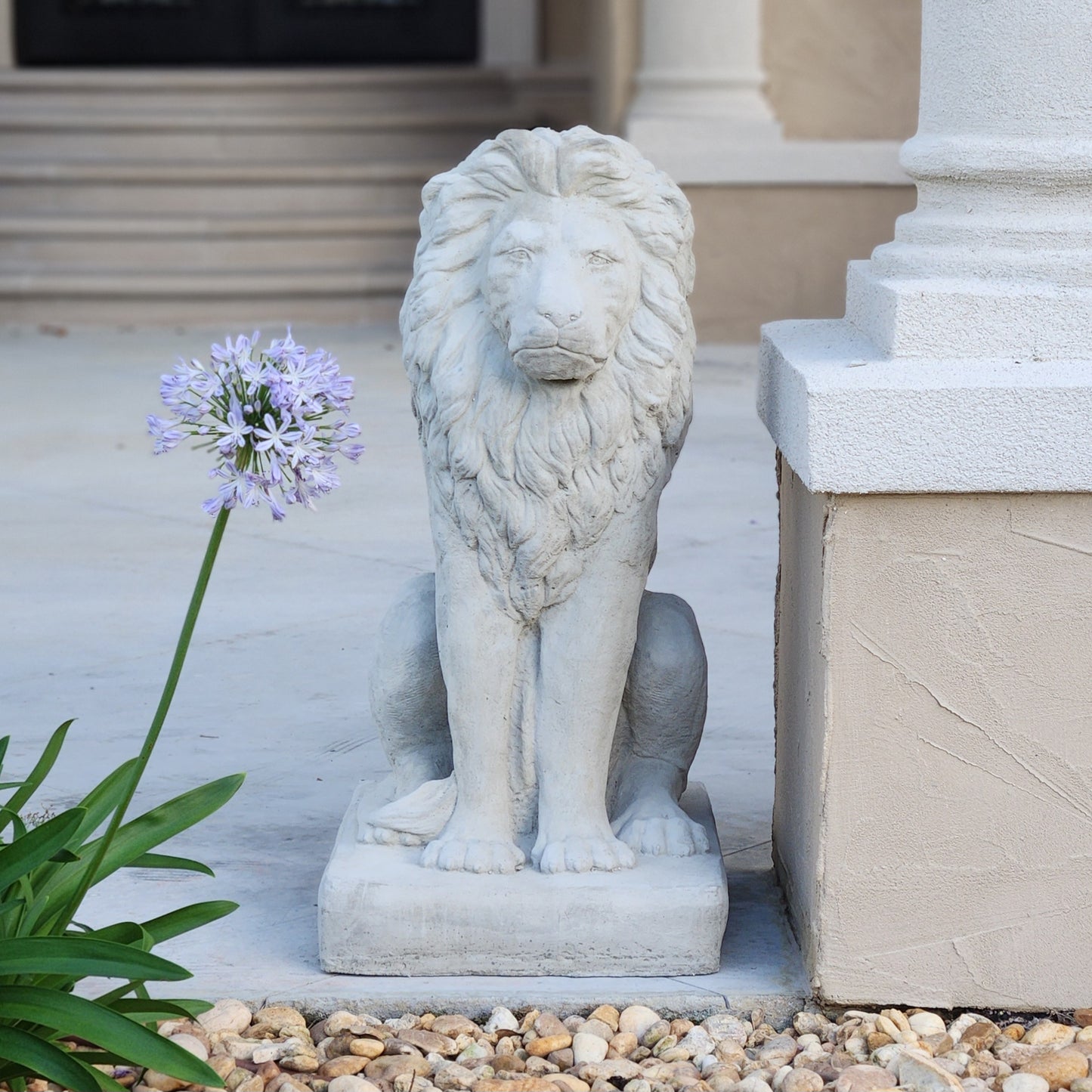 Estate Lions Concrete Statues, Set of 2