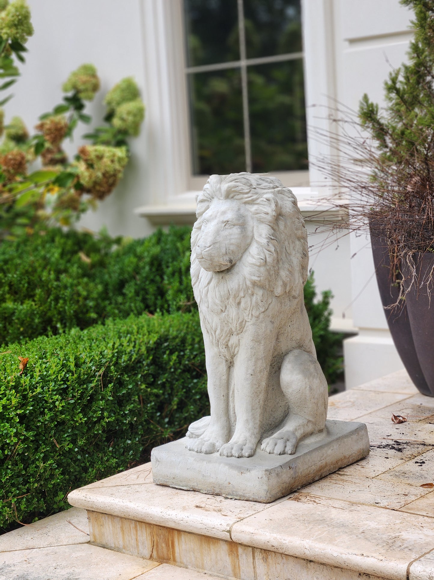 Estate Lions Concrete Statues, Set of 2