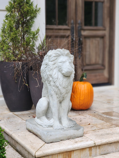 Estate Lions Concrete Statues, Set of 2