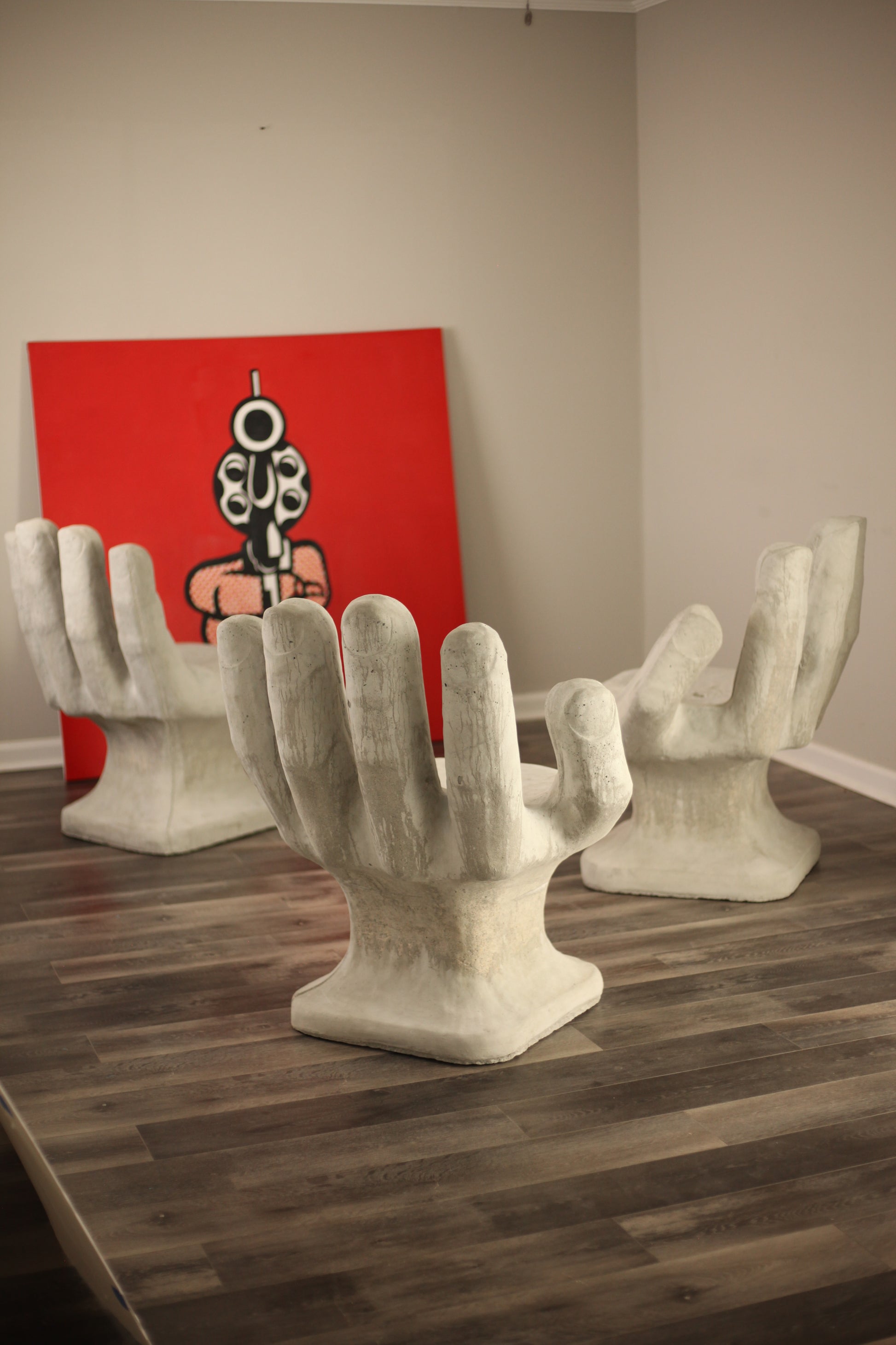 Mid Century Outdoor Modern Garden Concrete Hand Chairs Set of 4 - Image 7