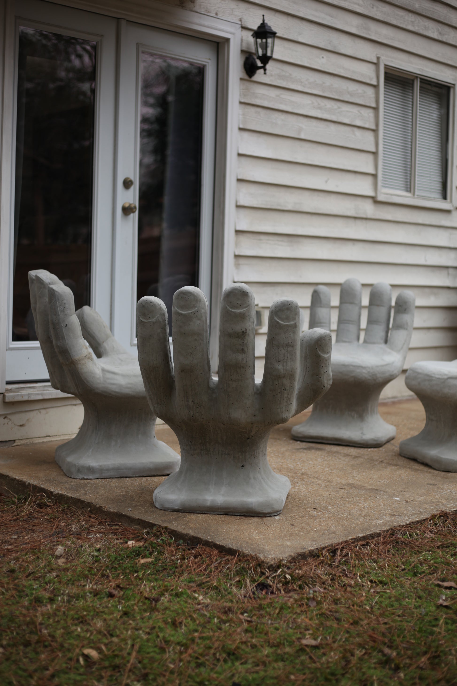 Mid Century Outdoor Modern Garden Concrete Hand Chairs Set of 4 - Image 10