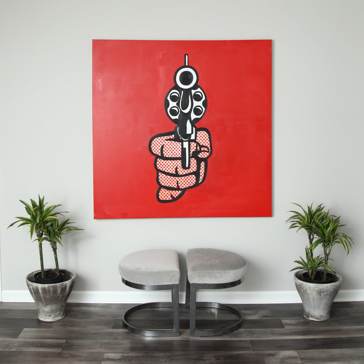 Hand Painted Acrylic on Canvas Art Reproduction | Red Gun By Roy Lichtenstein