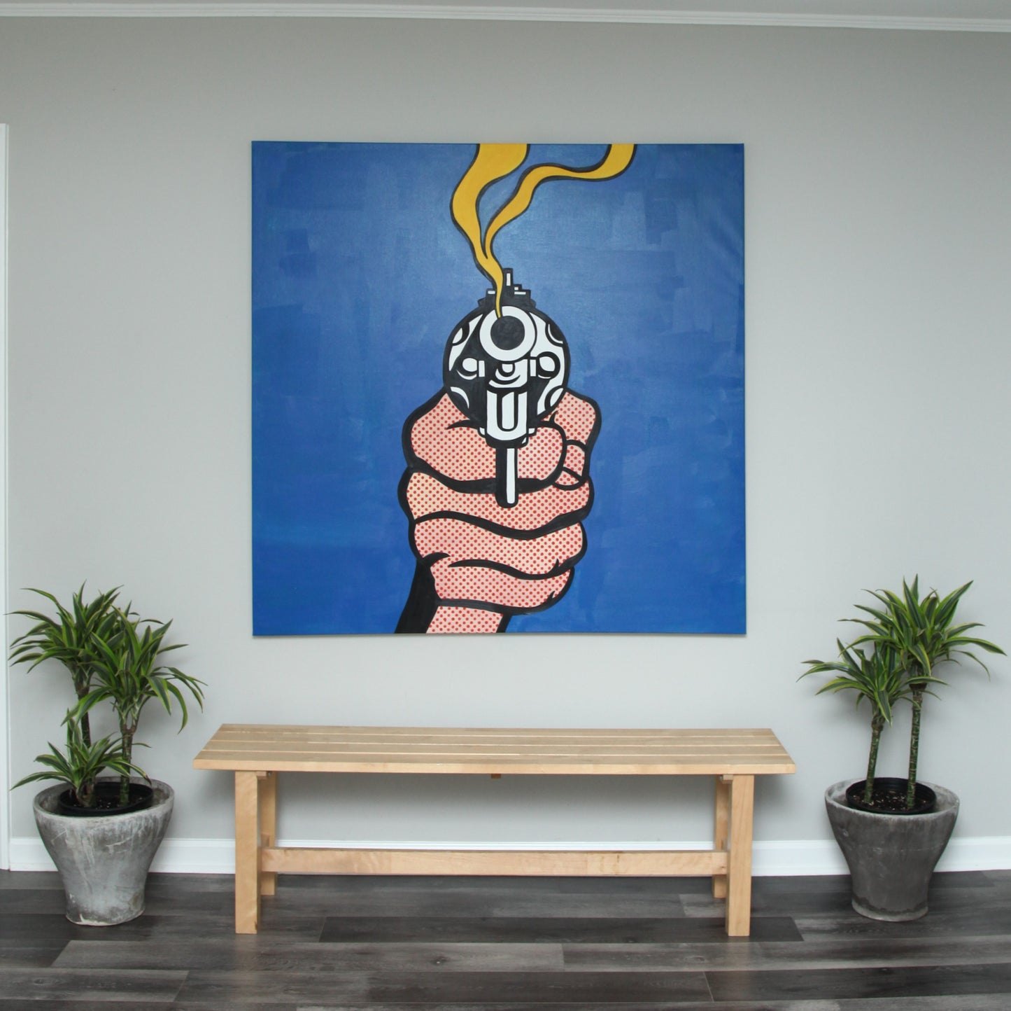 Hand Painted Acrylic on Canvas Art Reproduction | Gun In America by Roy Lichtenstein