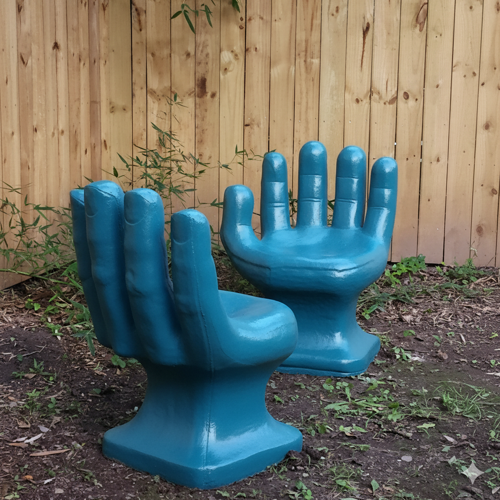 Contemporary Mayan Blue Concrete Hand Chairs, Set of 2