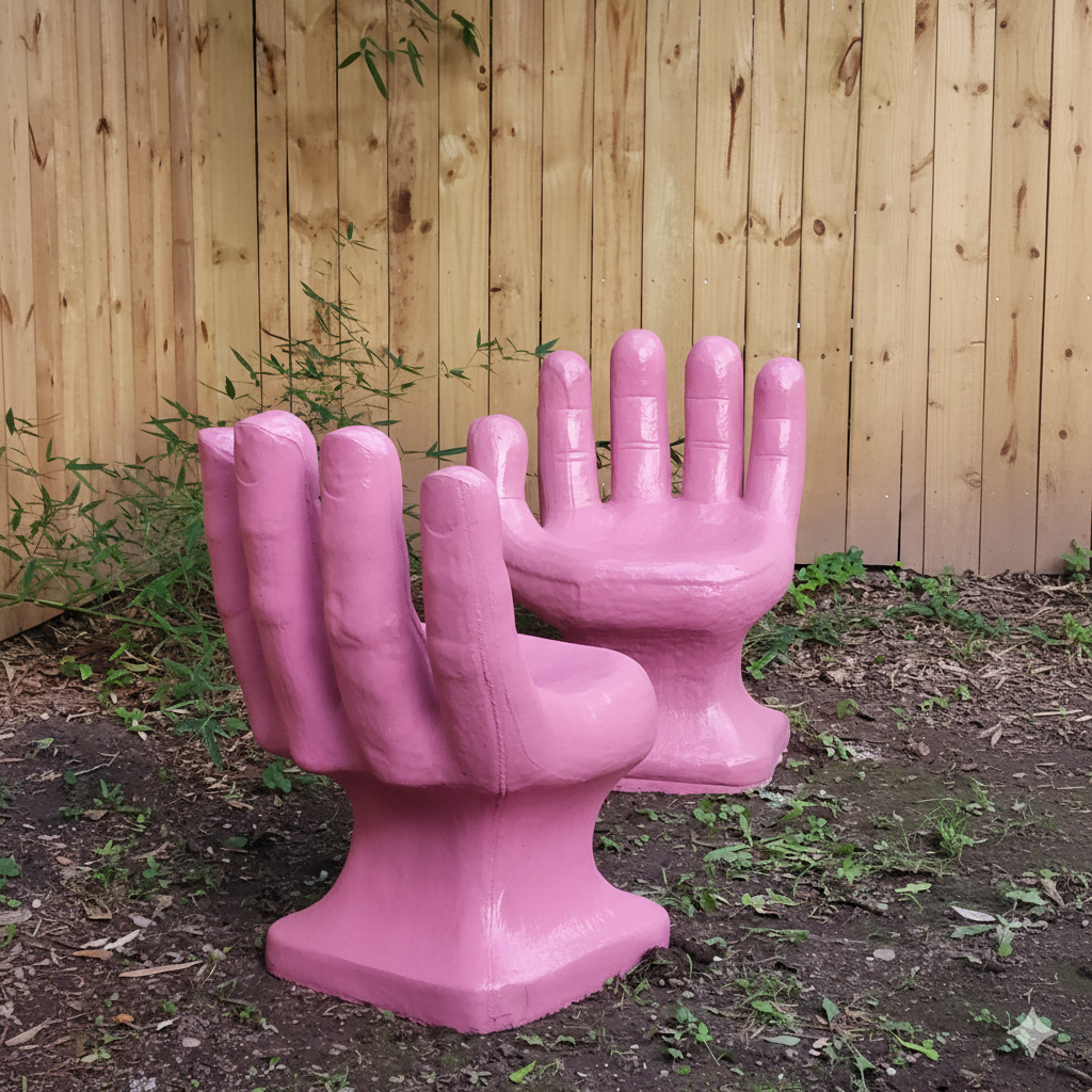 Contemporary Sugary Pink Concrete Hand Chairs, Set of 2