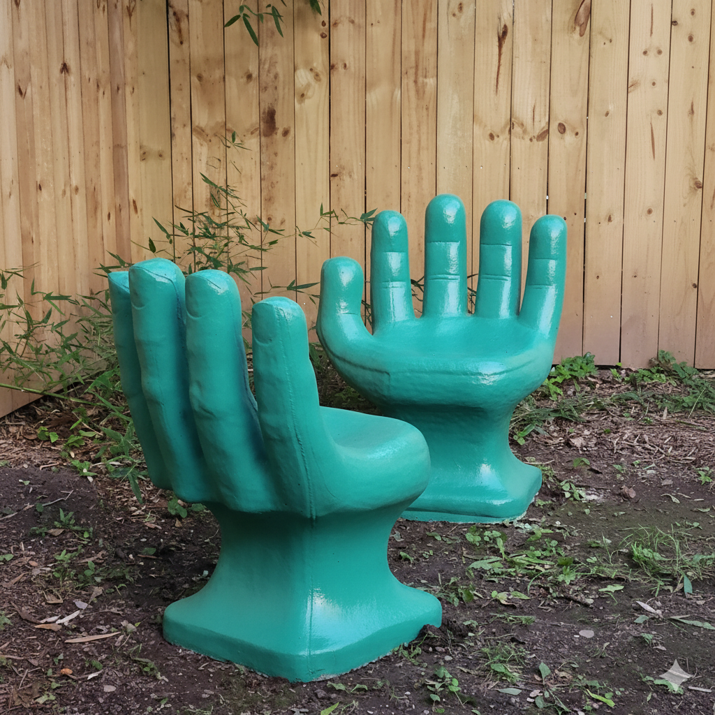Contemporary Tropics Green Concrete Hand Chairs, Set of 2
