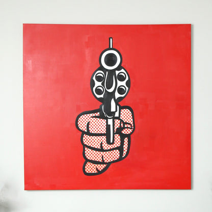 Hand Painted Acrylic on Canvas Art Reproduction | Red Gun By Roy Lichtenstein
