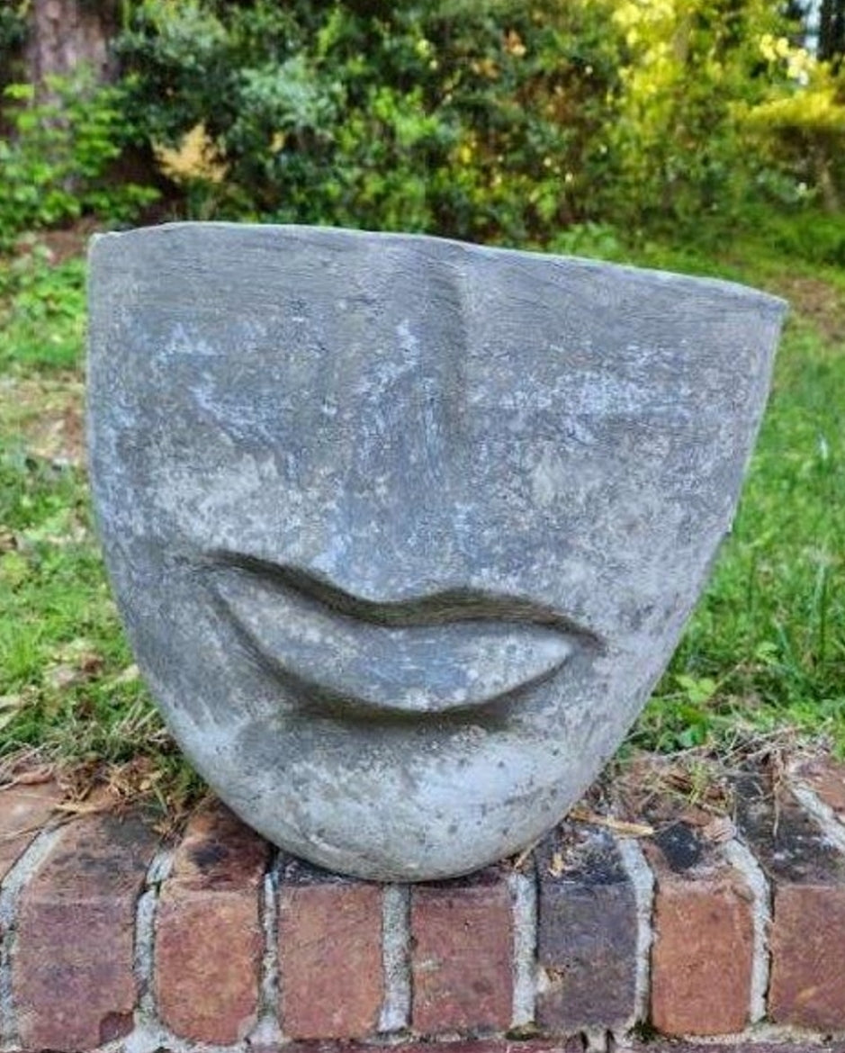 Contemporary Concrete Face Planters, Set of 3