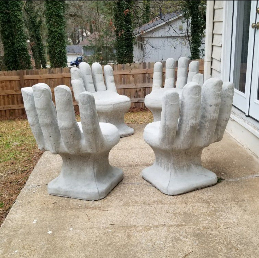 Mid Century Outdoor Modern Garden Concrete Hand Chairs Set of 4 - Image 13