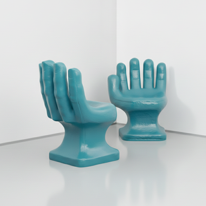Contemporary Mayan Blue Concrete Hand Chairs, Set of 2