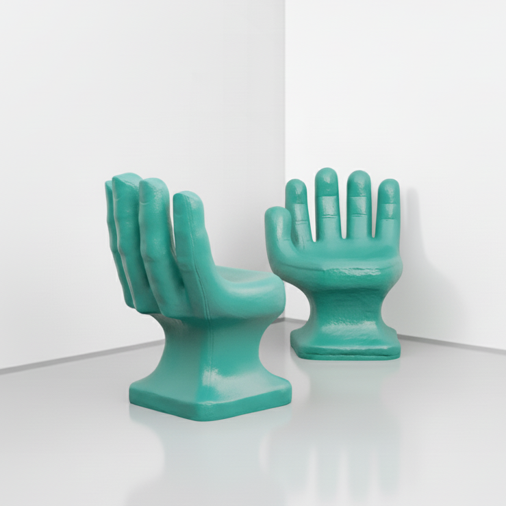 Contemporary Tropics Green Concrete Hand Chairs, Set of 2