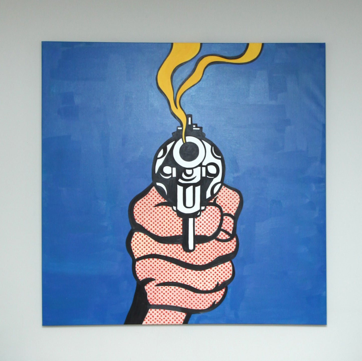 Hand Painted Acrylic on Canvas Art Reproduction | Gun In America by Roy Lichtenstein