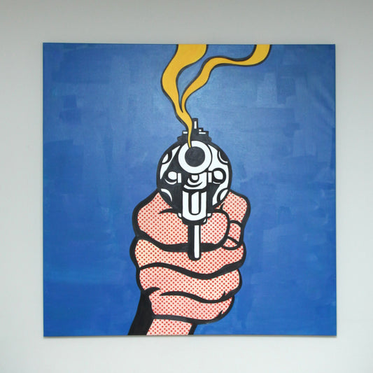 Hand Painted Acrylic on Canvas Art Reproduction | Gun In America by Roy Lichtenstein