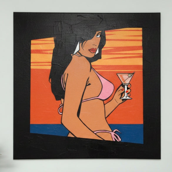 Hand Painted Acrylic on Canvas Art, Woman with Martini