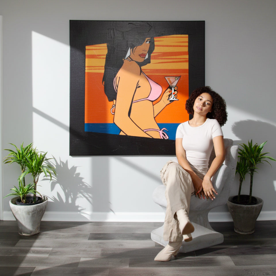 Hand Painted Acrylic on Canvas Art, Woman with Martini