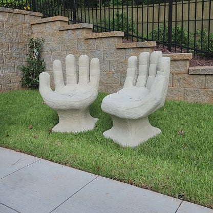 Set of 2 Abstract Sculptural Concrete Art Outdoor Seats Hand Shaped