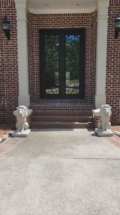 Estate Lions Concrete Statues, Set of 2