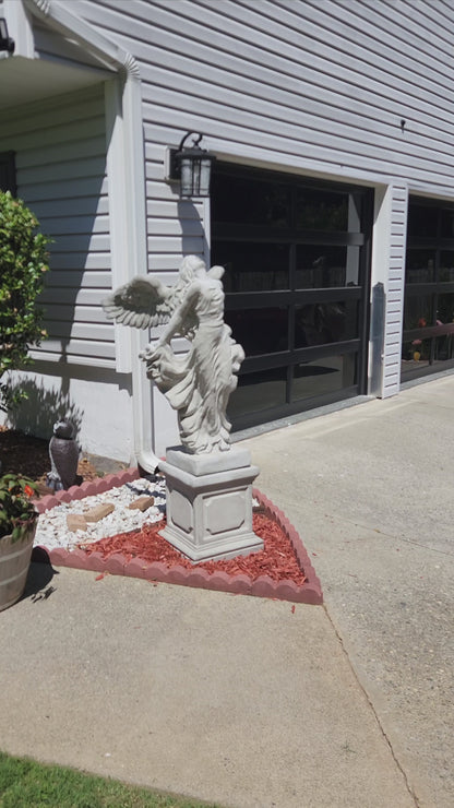Outdoor XL Flying Angel Concrete Statue with Pedestal