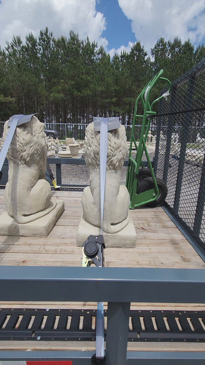 Estate Lions Concrete Statues, Set of 2