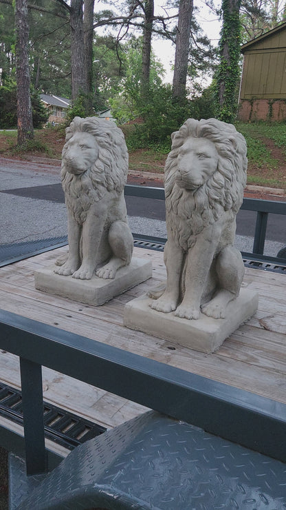 Estate Lions Concrete Statues, Set of 2