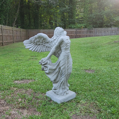 Outdoor XL Flying Angel Concrete Statue with Pedestal