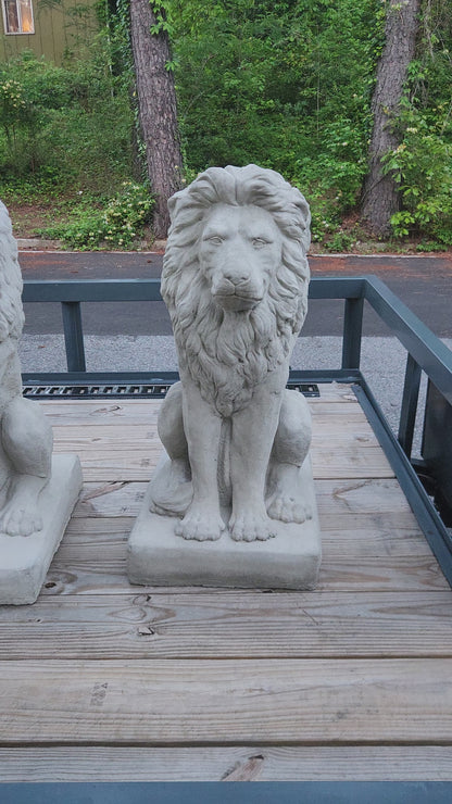 Estate Lions Concrete Statues, Set of 2